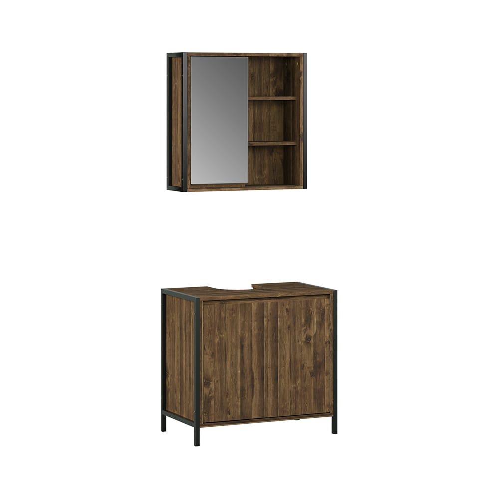 Vicco Badmöbel-Set 2-teilig Eiche/Schwarz 70x65cm style modern Braun Spanplatte