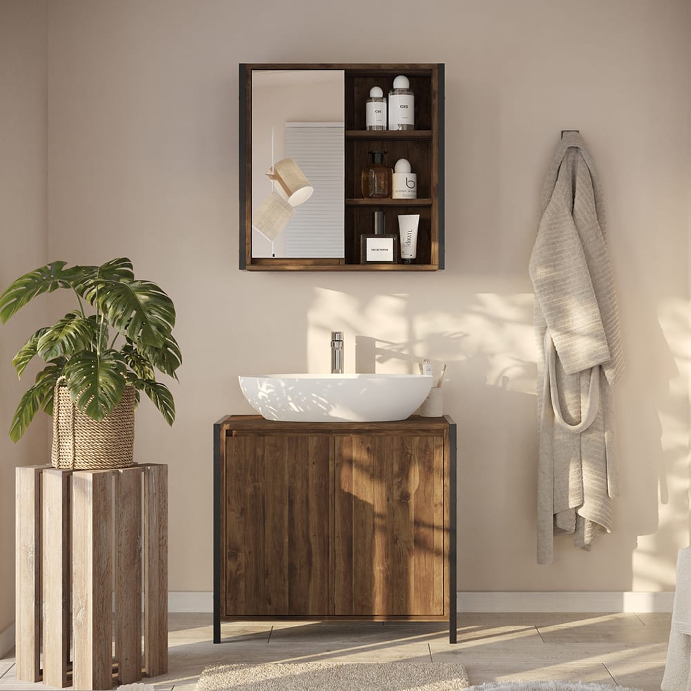 Badmöbel-Set 2-teilig Eiche/Schwarz 70x65cm - Maisons Du Monde