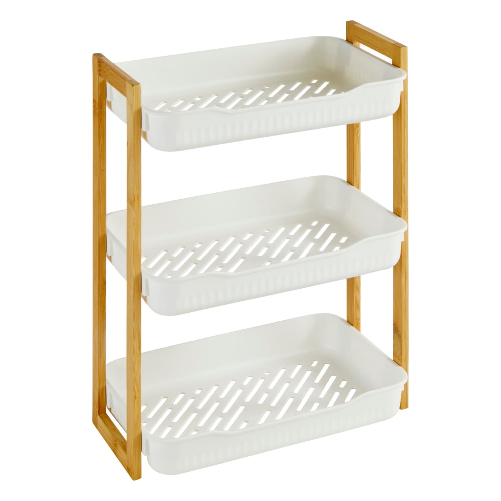 Home Maison Aufbewahrungsregal 3 Ebenen Bambus und Kunststoff style modern Weiß Bambus