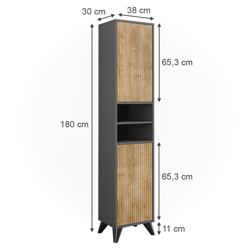 Badschrank mit 2 Türen Anthrazit/Bergeiche 38x180cm - Maisons Du
