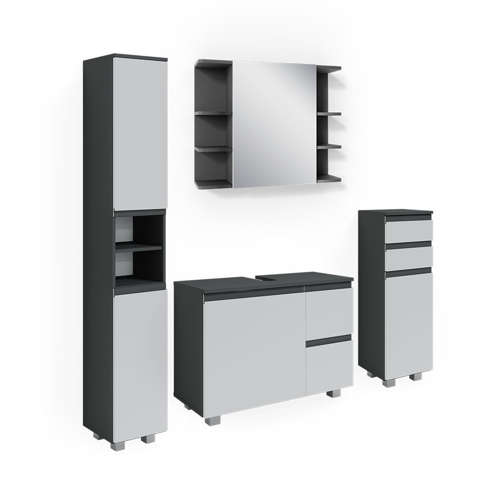 Vicco Badmöbel-Set 4-teilig Anthrazit 80x60.8cm style modern Grau Spanplatte