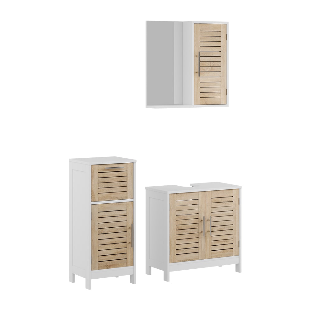 Vicco Badmöbel-Set 3-teilig Weiß/Eiche 60x60cm style modern Weiß Spanplatte