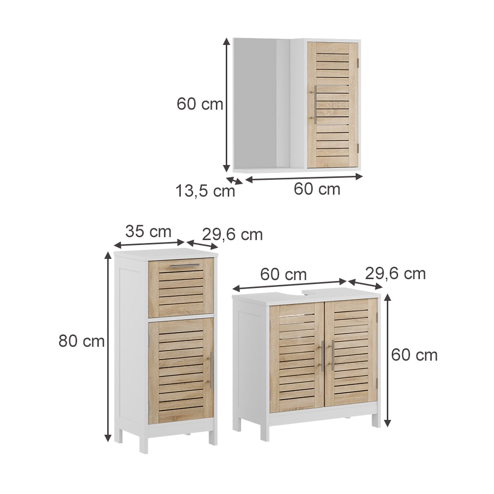 Badmöbel-Set 3-teilig Weiß/Eiche 60x60cm - Maisons Du Monde