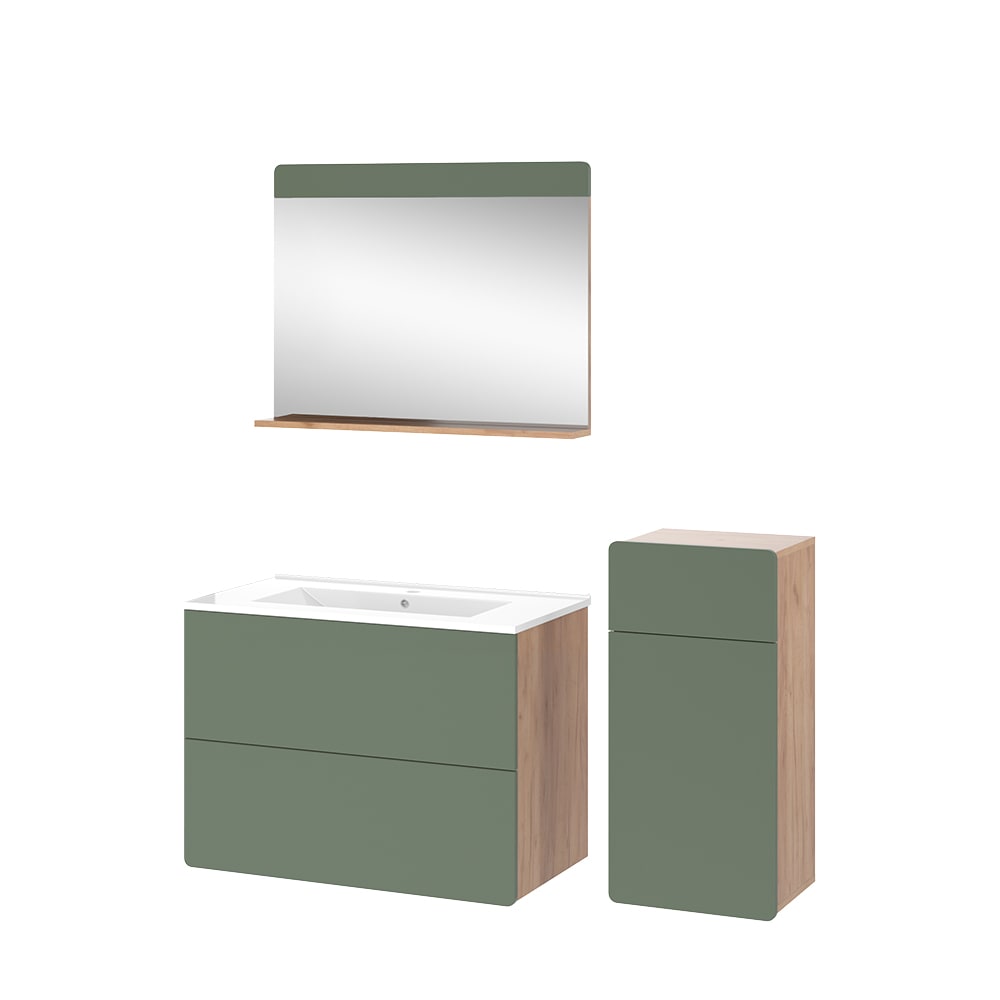 Vicco Badmöbel-Set 4-teilig Goldkraft Eiche/Grün 80x59.3cm style modern Braun Spanplatte