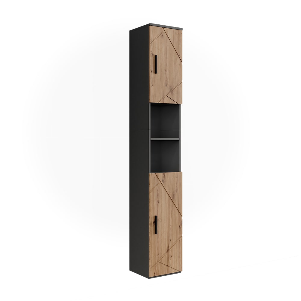 Vicco Hochschrank mit 2 Türen Anthrazit/Goldkraft Eiche 30x190cm style modern Grau Spanplatte