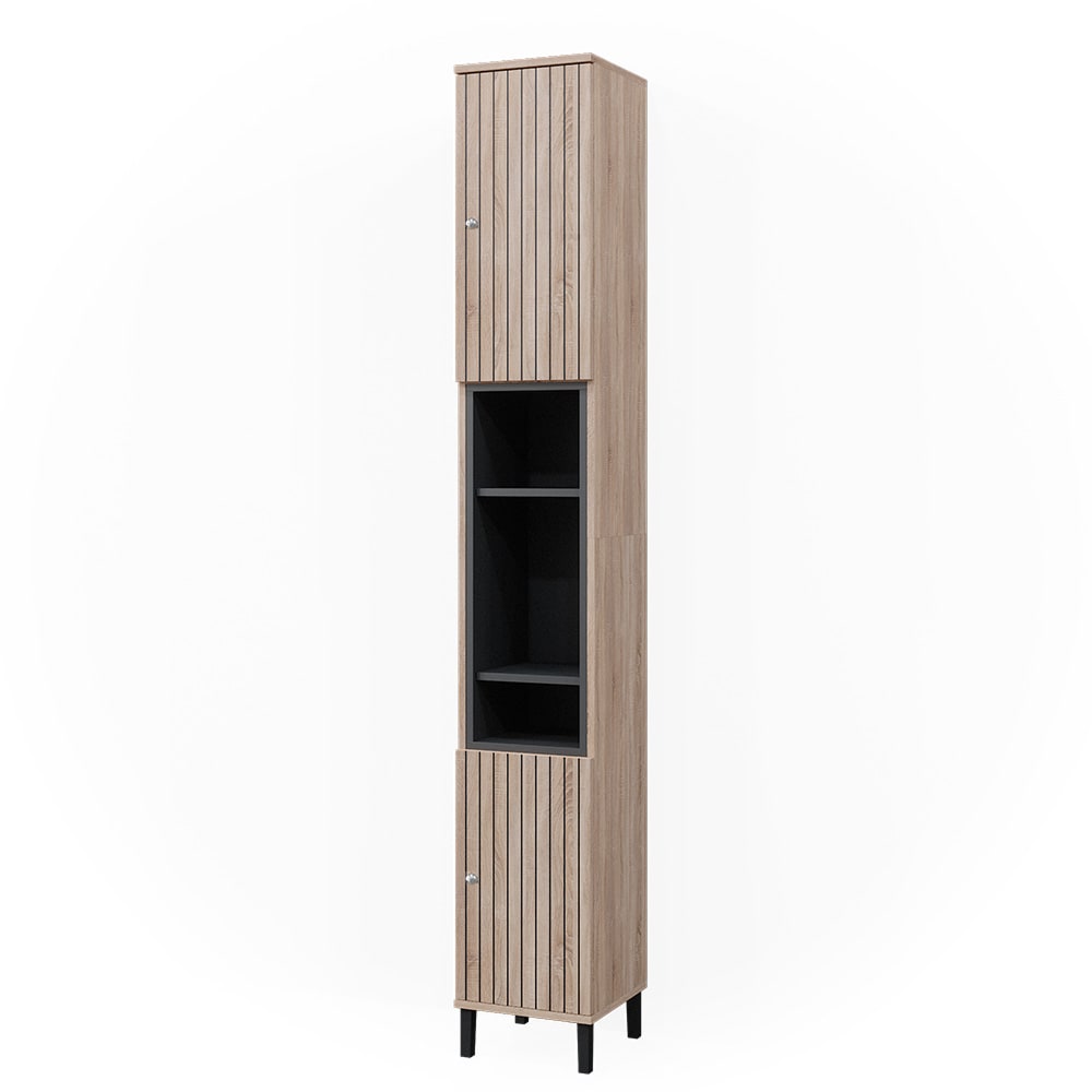 Vicco Badschrank mit Türen und offenen Fächern Sonoma 30x190cm style modern Braun Spanplatte
