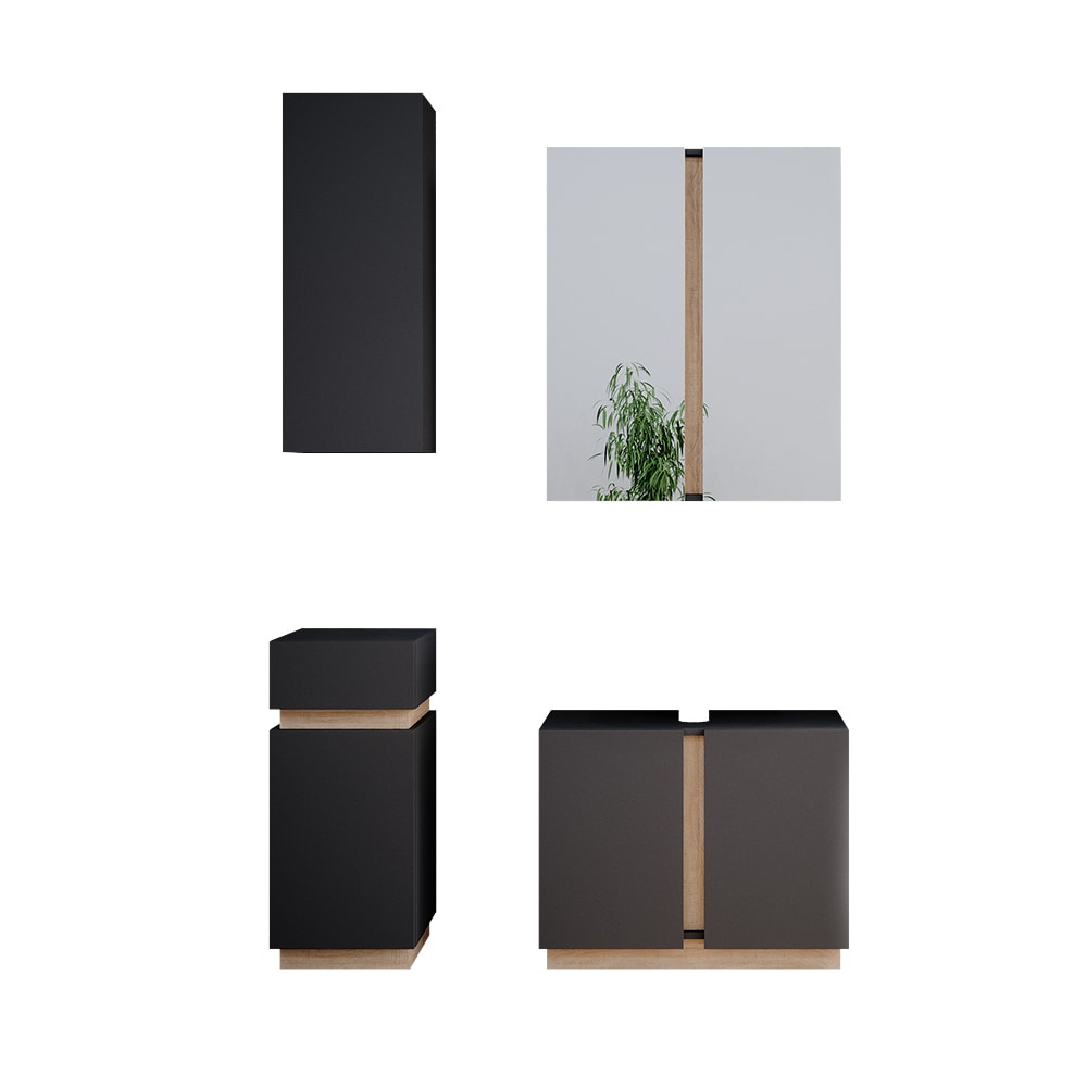 Vicco Badmöbel-Set 4-teilig Anthrazit 70x55.5cm style modern Grau Spanplatte