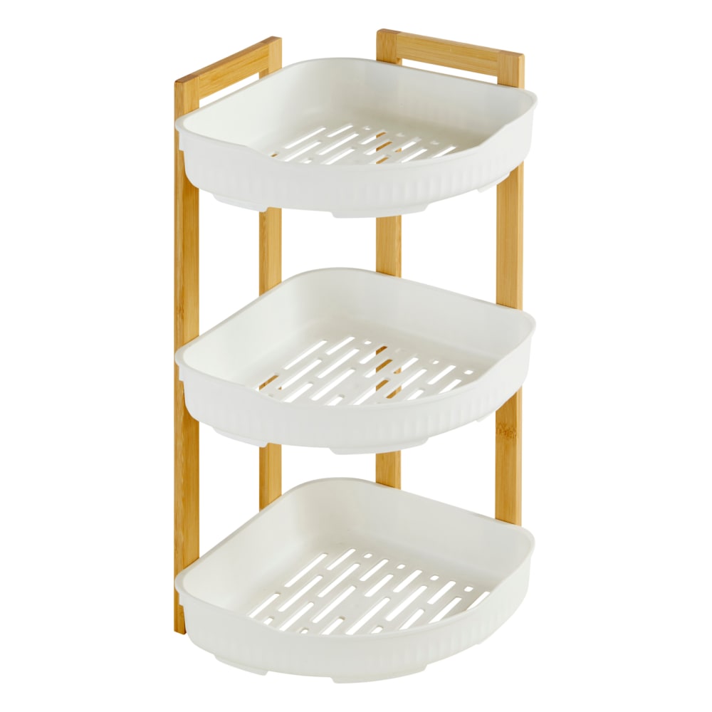 Home Maison Eckduschregal 3 Ebenen Bambus und Kunststoff style modern Weiß Bambus