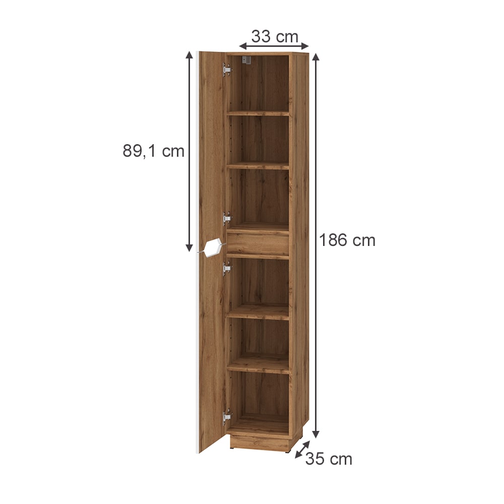 Badschrank mit 2 Türen Eiche/weiß gestreift 33x186cm - Maisons Du