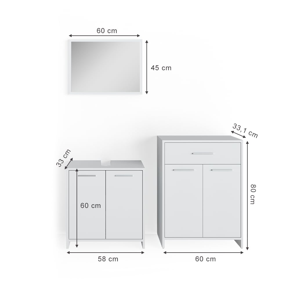 Badmöbel-Set 3-teilig Weiß 60x60cm - Maisons Du Monde