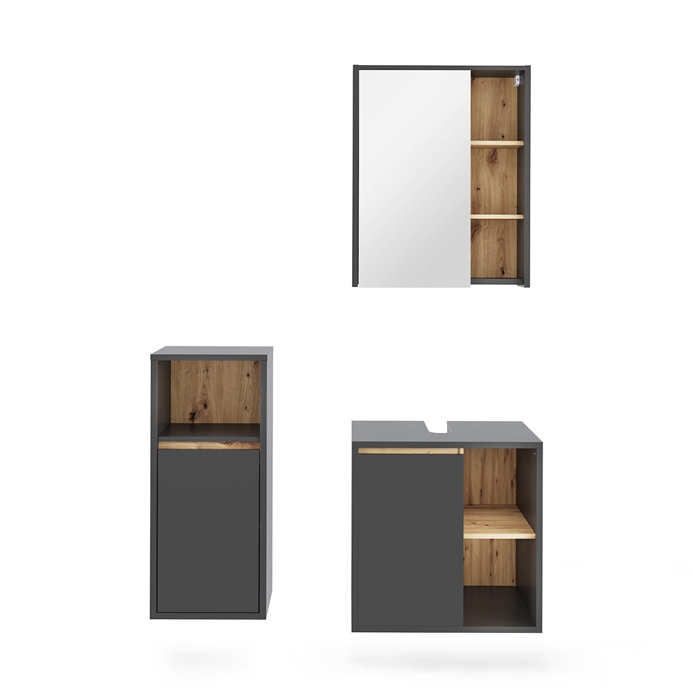 Vicco Badmöbel-Set 3-teilig Grau/Artisan-Eiche 60x60cm style modern Grau Spanplatte