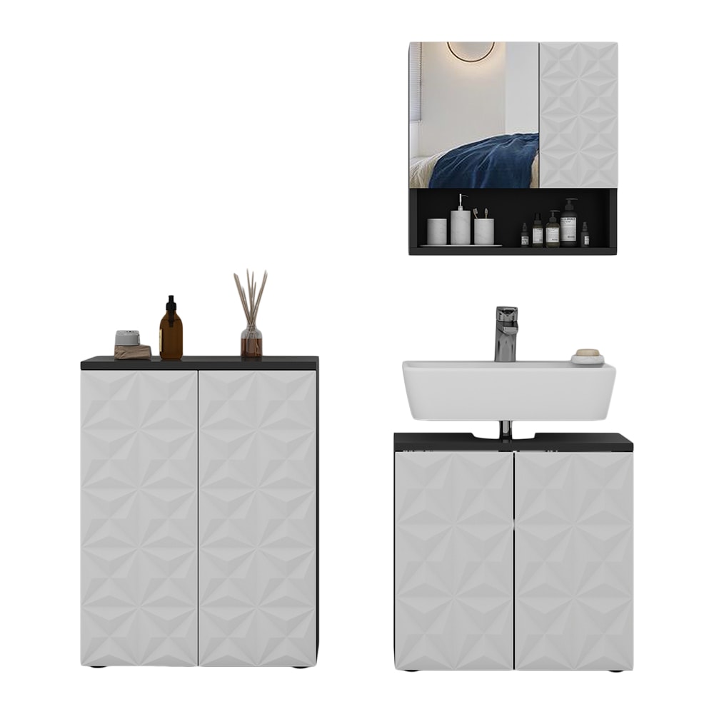Vicco Badmöbel-Set 3-teilig Schwarz 60x57cm style modern Schwarz Spanplatte