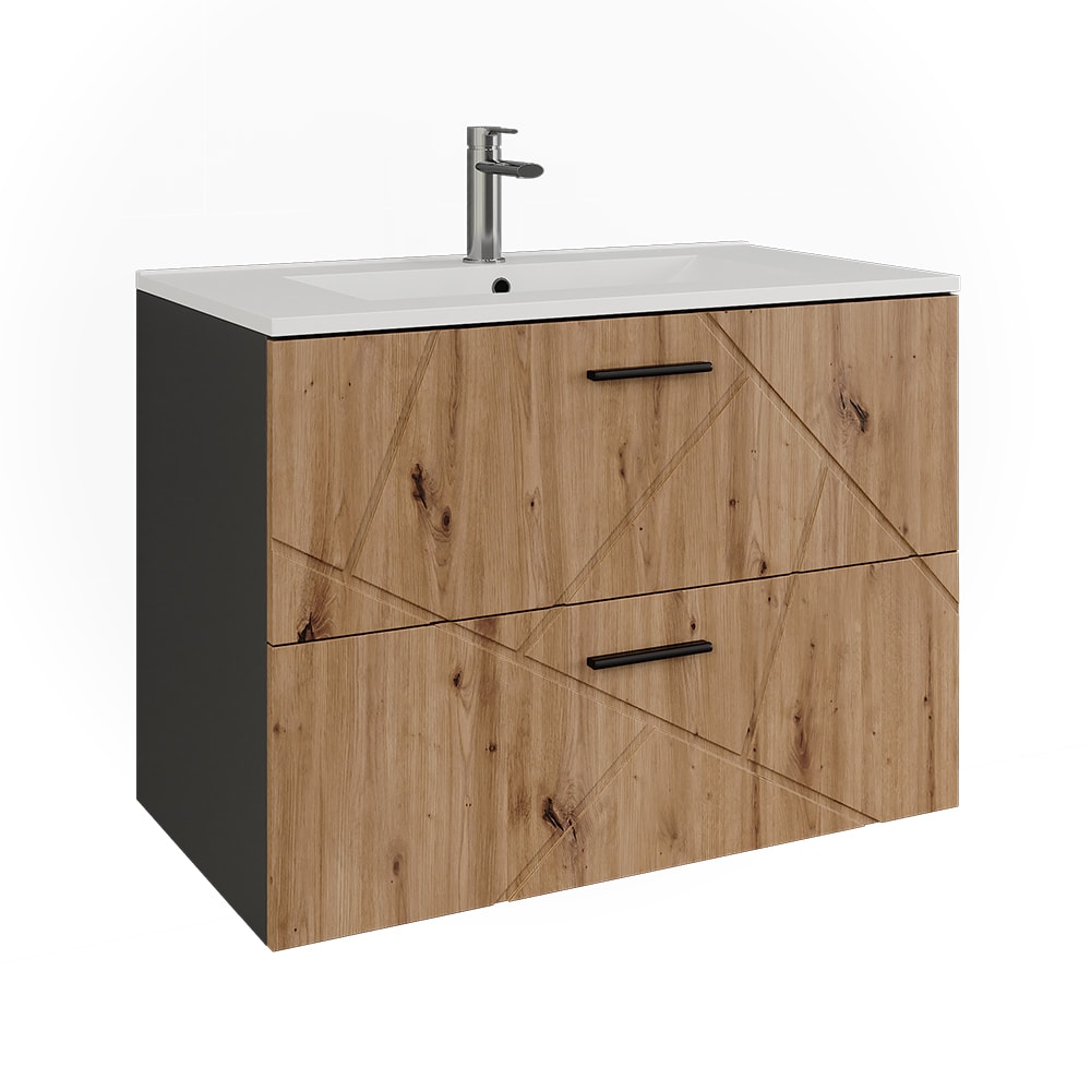 Vicco Waschbeckenunterschrank 2-teilig Anthrazit/Goldkraft Eiche 80x57cm style modern Schwarz Spanplatte