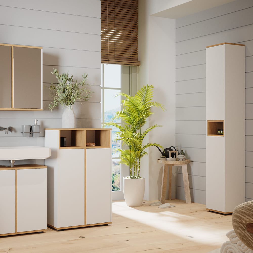Badschrank mit 2 Türen, Weiß/Artisan 30 x 192cm - Maisons Du