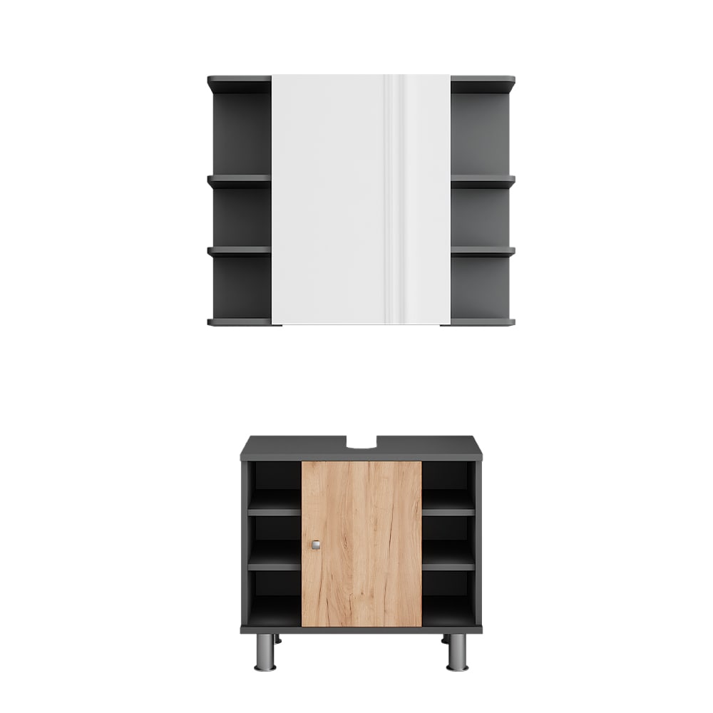 Vicco Badmöbel-Set 2-teilig Anthrazit/Goldkraft Eiche 60x54cm style modern Grau Spanplatte