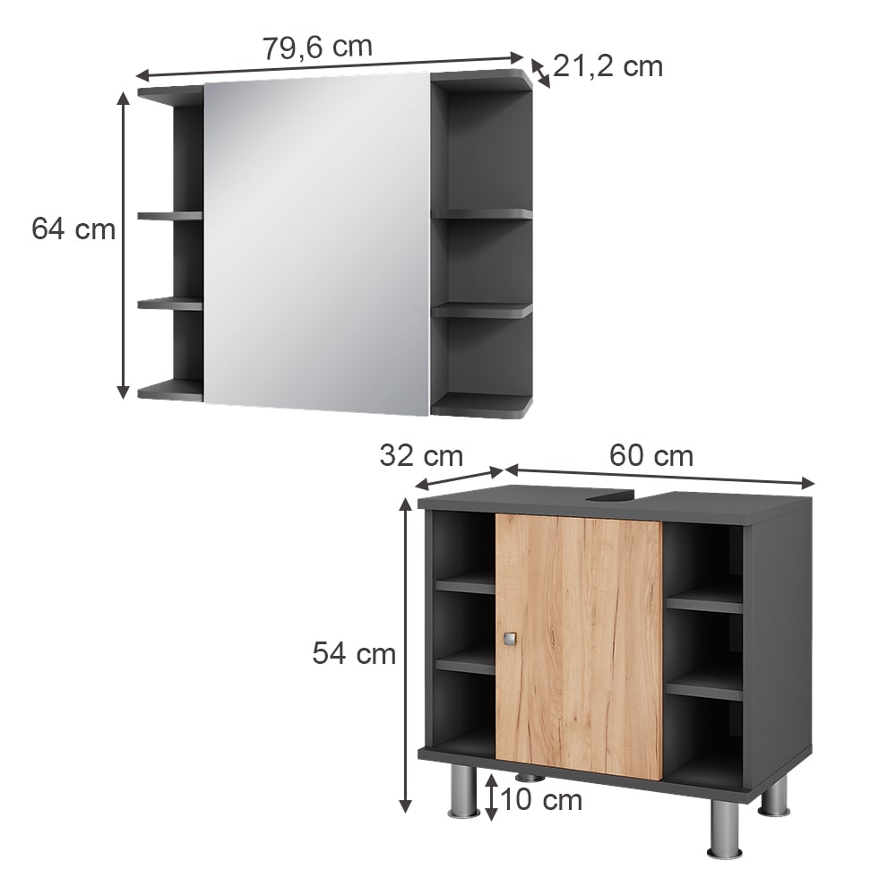 Badmöbel-Set 2-teilig Anthrazit/Goldkraft Eiche 60x54cm - Maisons