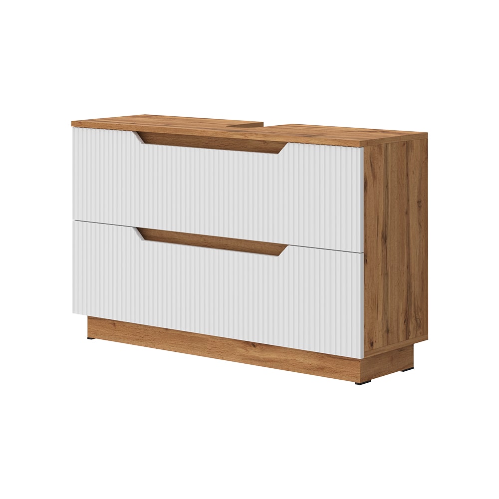 Vicco Waschbeckenunterschrank mit 2 Schubladen Eiche gestreift 99.4x62.5 style modern Weiß Spanplatte