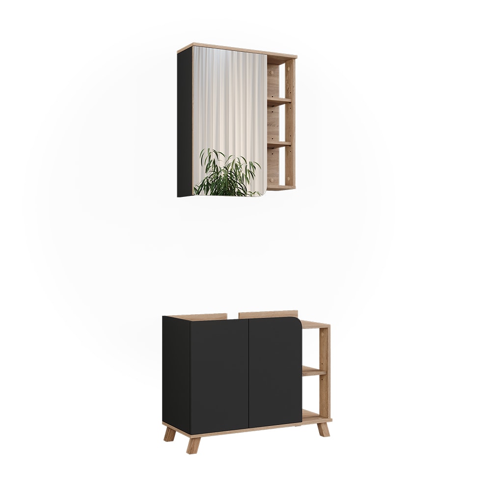 Vicco Badmöbel-Set 2-teilig Sonoma/Anthrazit 80x65cm style modern Braun Spanplatte