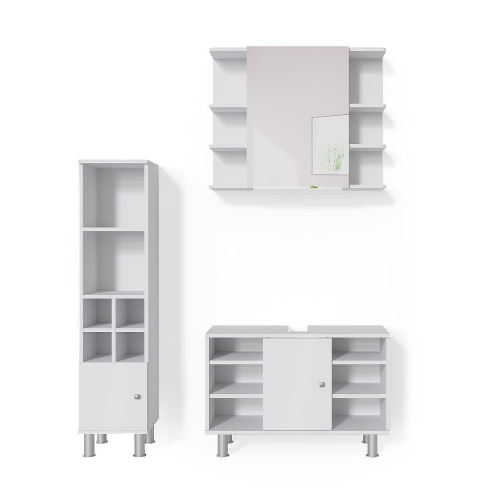 Vicco Badmöbel-Set 3-teilig Weiß 80x54cm style modern Weiß Spanplatte