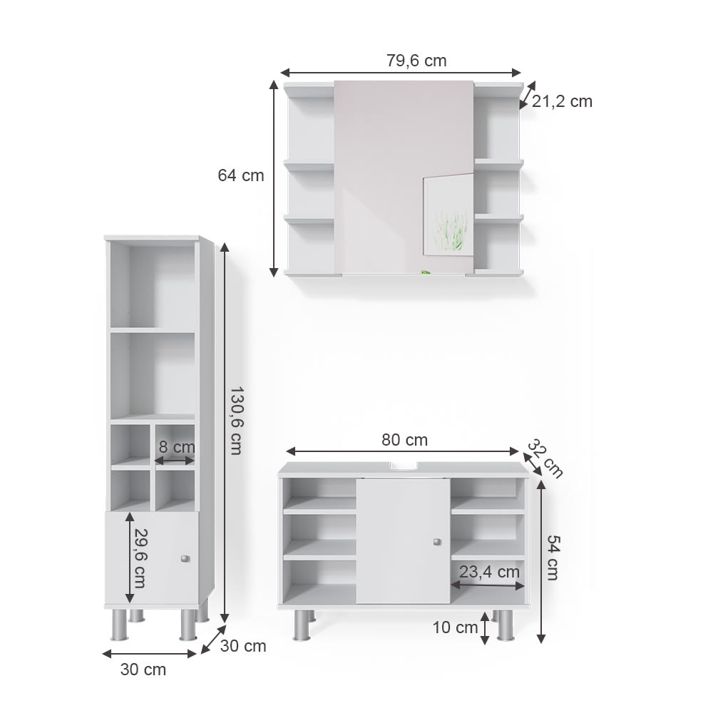 Badmöbel-Set 3-teilig Weiß 80x54cm - Maisons Du Monde