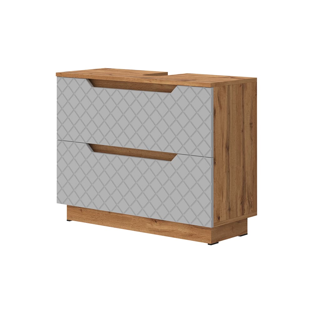 Vicco Waschbeckenunterschrank mit Schubladen Eiche mit Kachelstruktur 80x63 style modern Grau Spanplatte
