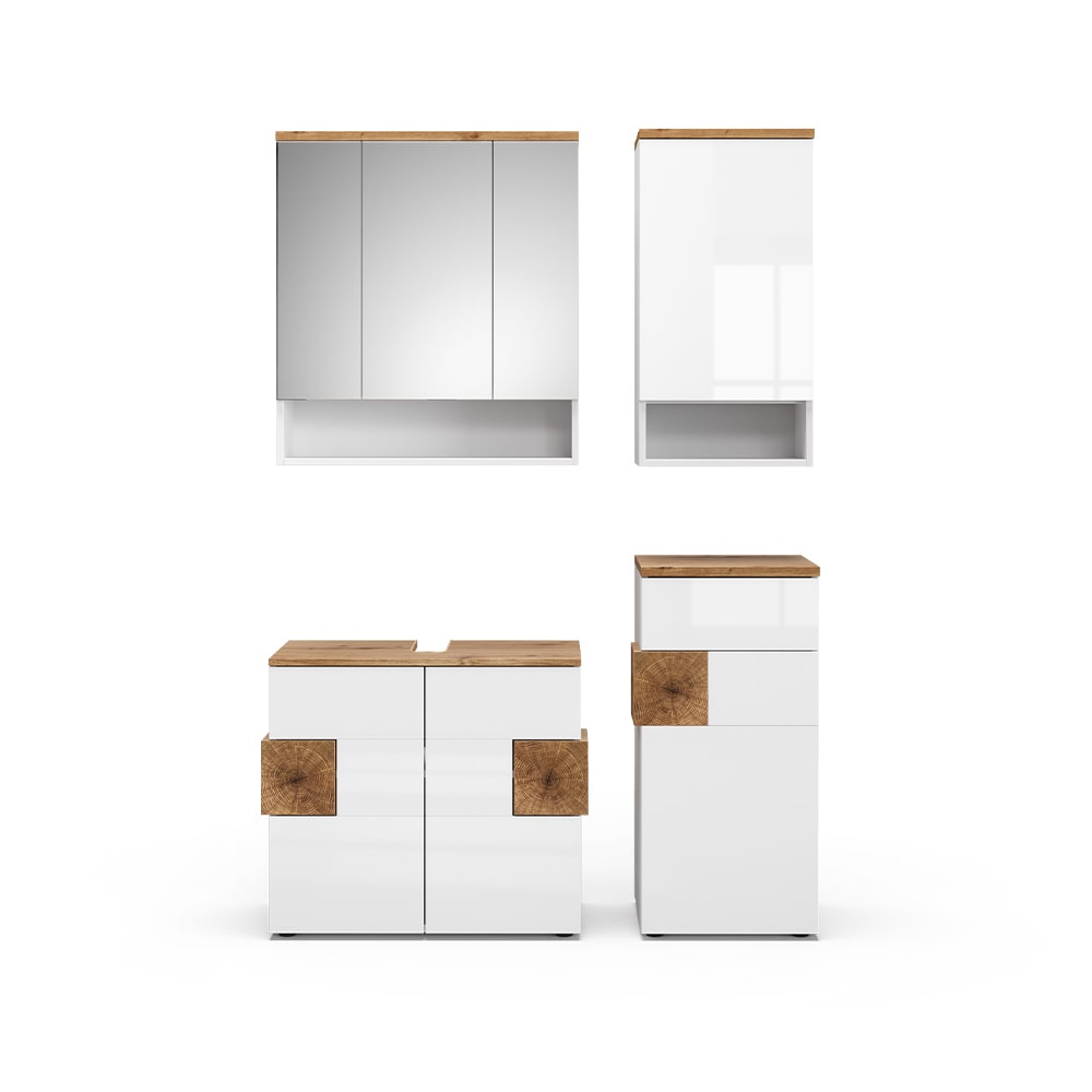 Vicco Badmöbel-Set 4-teilig Weiß Hochglanz 75x64cm style modern Weiß Spanplatte