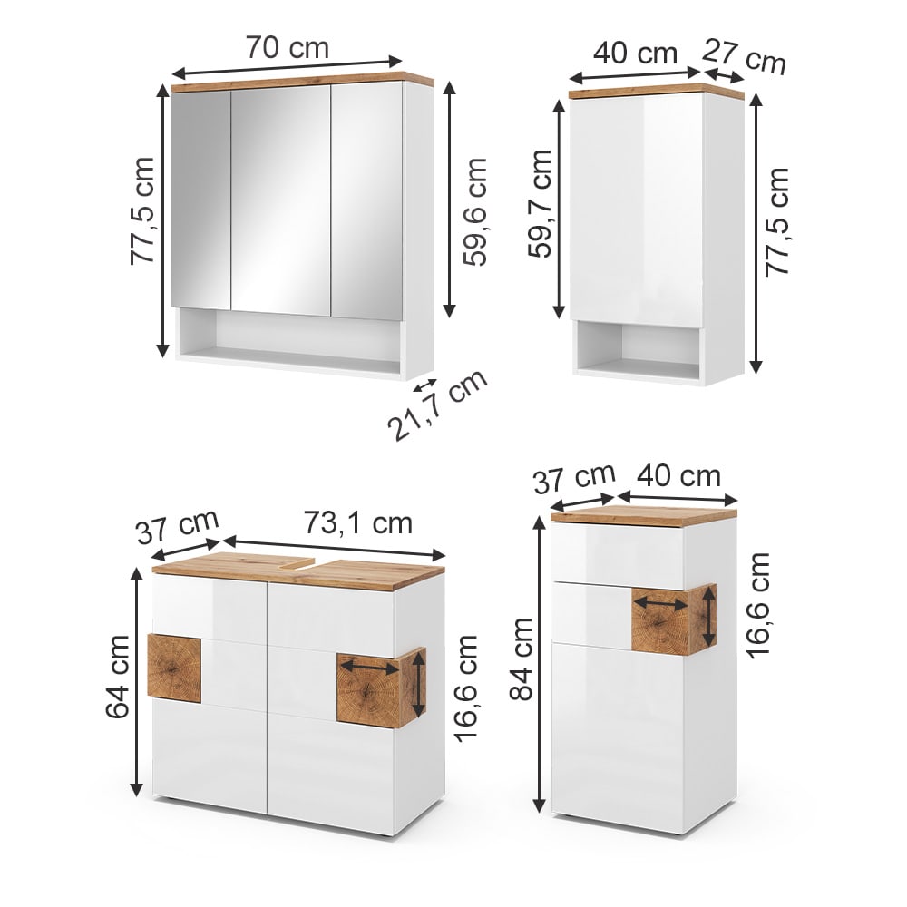 Badmöbel-Set 4-teilig Weiß Hochglanz 75x64cm - Maisons Du Monde