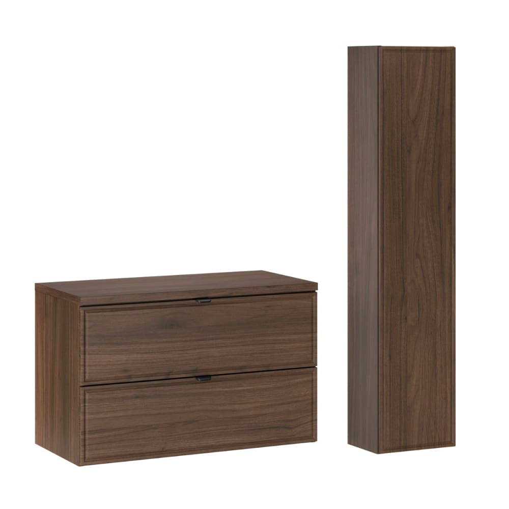 Petits meubles Set aus Waschtischunterschrank 80cm Laminierte Platten Dunkles Holz Braun Spanplatte