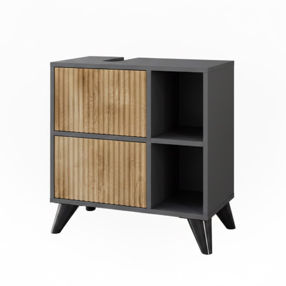 Vicco Waschbeckenunterschrank mit 2 Schubladen Anthrazit/Bergeiche 60x62cm style modern Grau Spanplatte