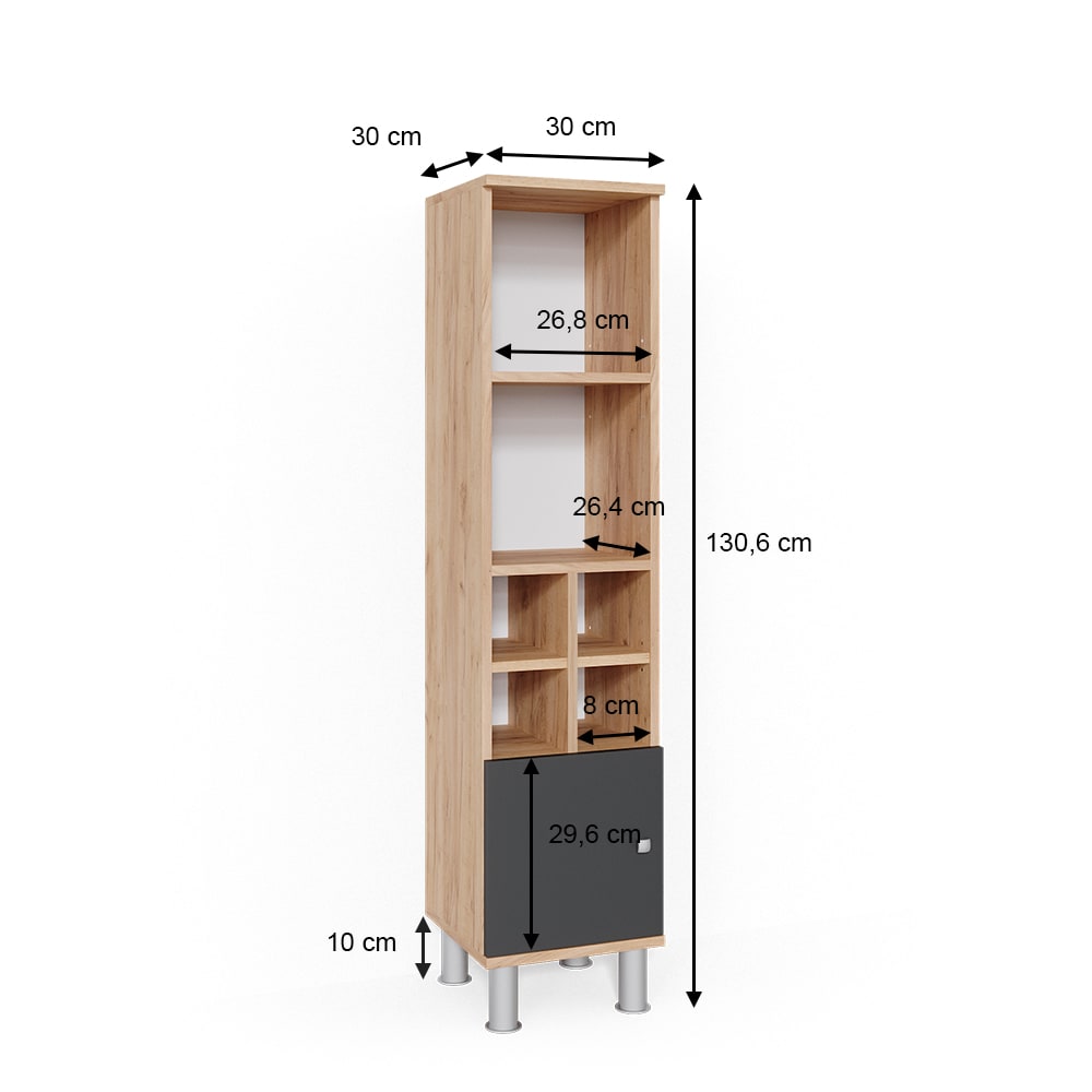 Midischrank kleine Tür, Anthrazit 30 x 130.6cm - Maisons Du Monde
