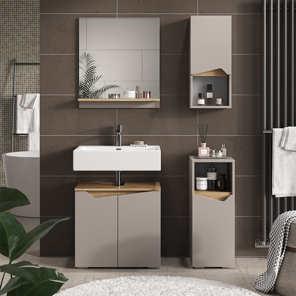 Badschrank mit Tür und offenem Fach, Greige 30 x 67cm - Maisons