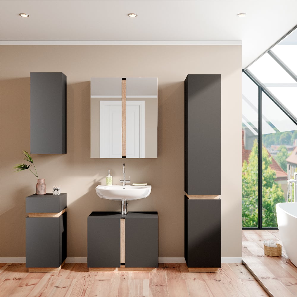 Badschrank mit 2 Regalböden Anthrazit 33x84cm - Maisons Du Monde