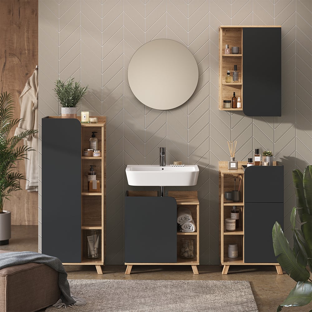 Badschrank mit Tür und offenen Fächern Sonoma 50x75cm - Maisons