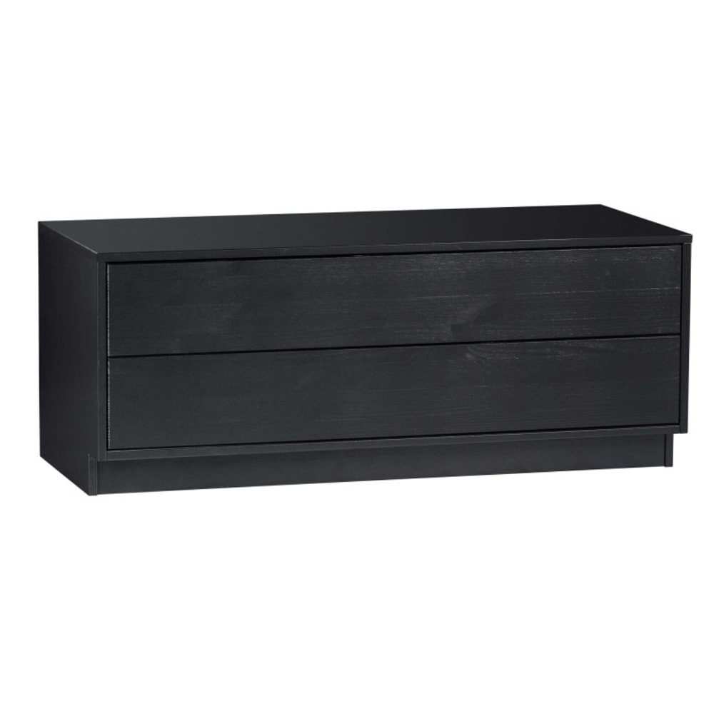 Meuble TV en bois massif noir 2 tiroirs 100x39.5x40.3cm