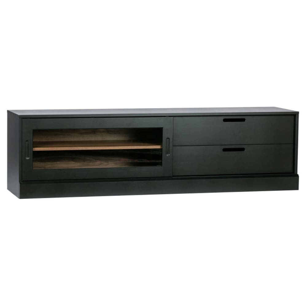 Meuble TV en bois de pin massif noir 180x42x50cm