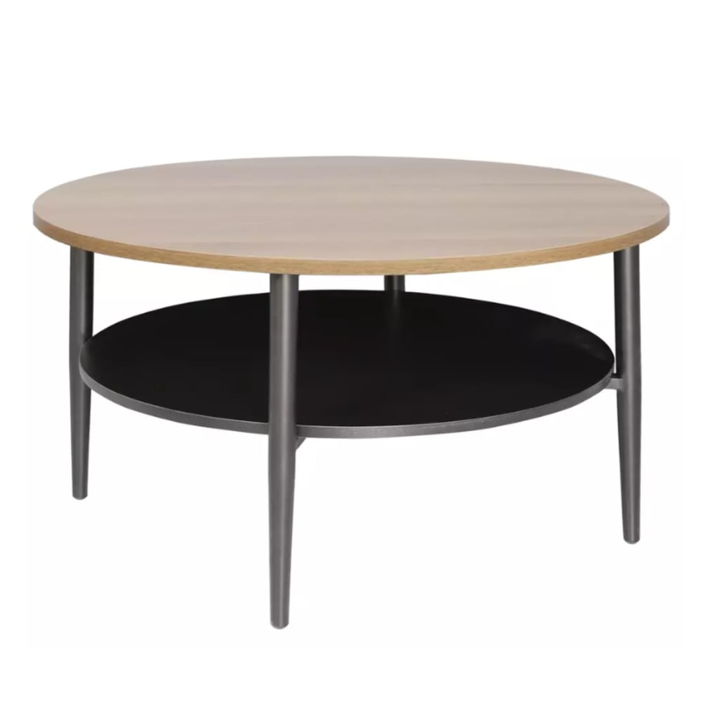 Table basse chêne et noir double plateau 84x84x45cm