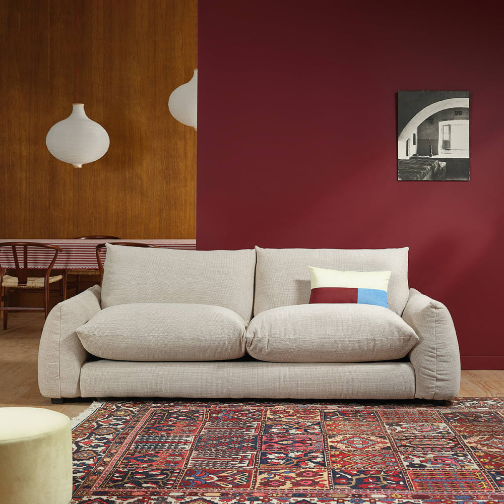 BERAH GETAH Gerades 3-Sitzer-Sofa aus beigem meliertem Strukturstoff style modern - Öko-Tex Zertifikat -