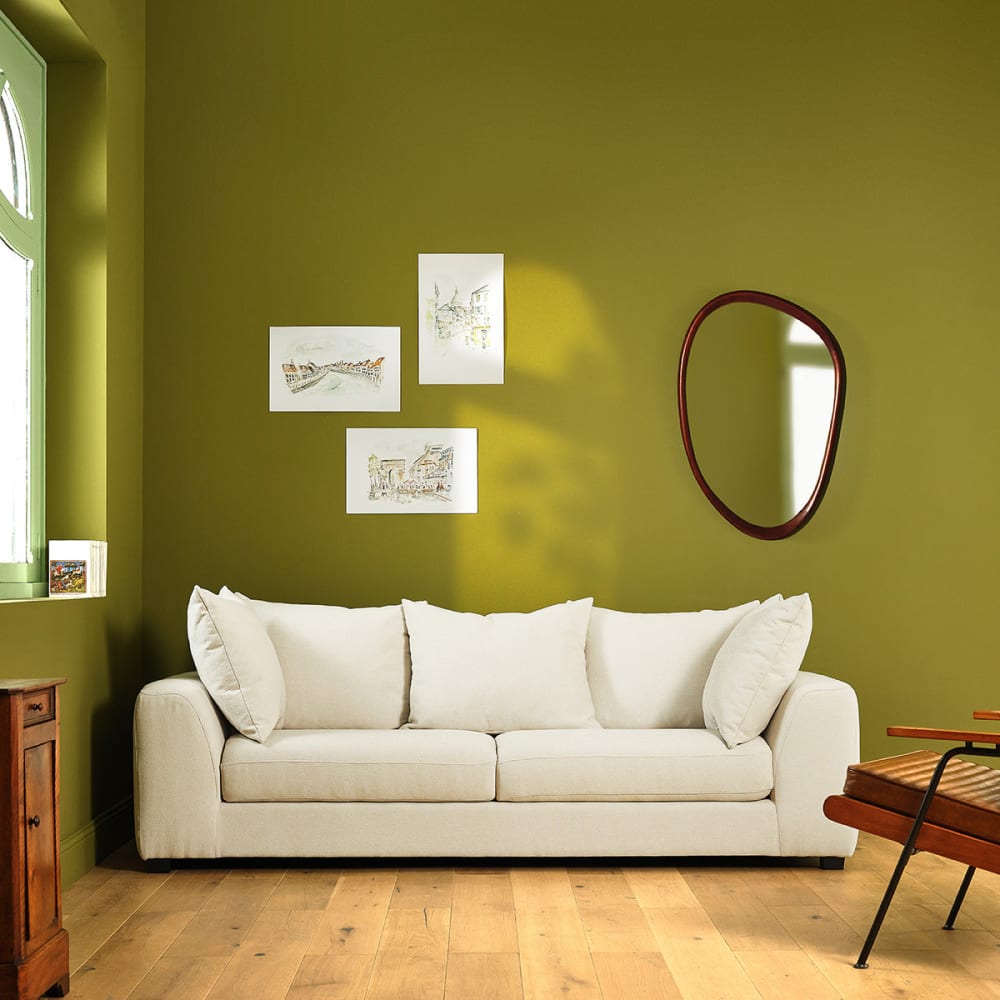 BERAH GETAH Gerades 4-Sitzer-Rechtssofa aus ecrufarbenem Stoff in Leinenoptik style modern Beige Öko-Tex Zertifikat Stoff