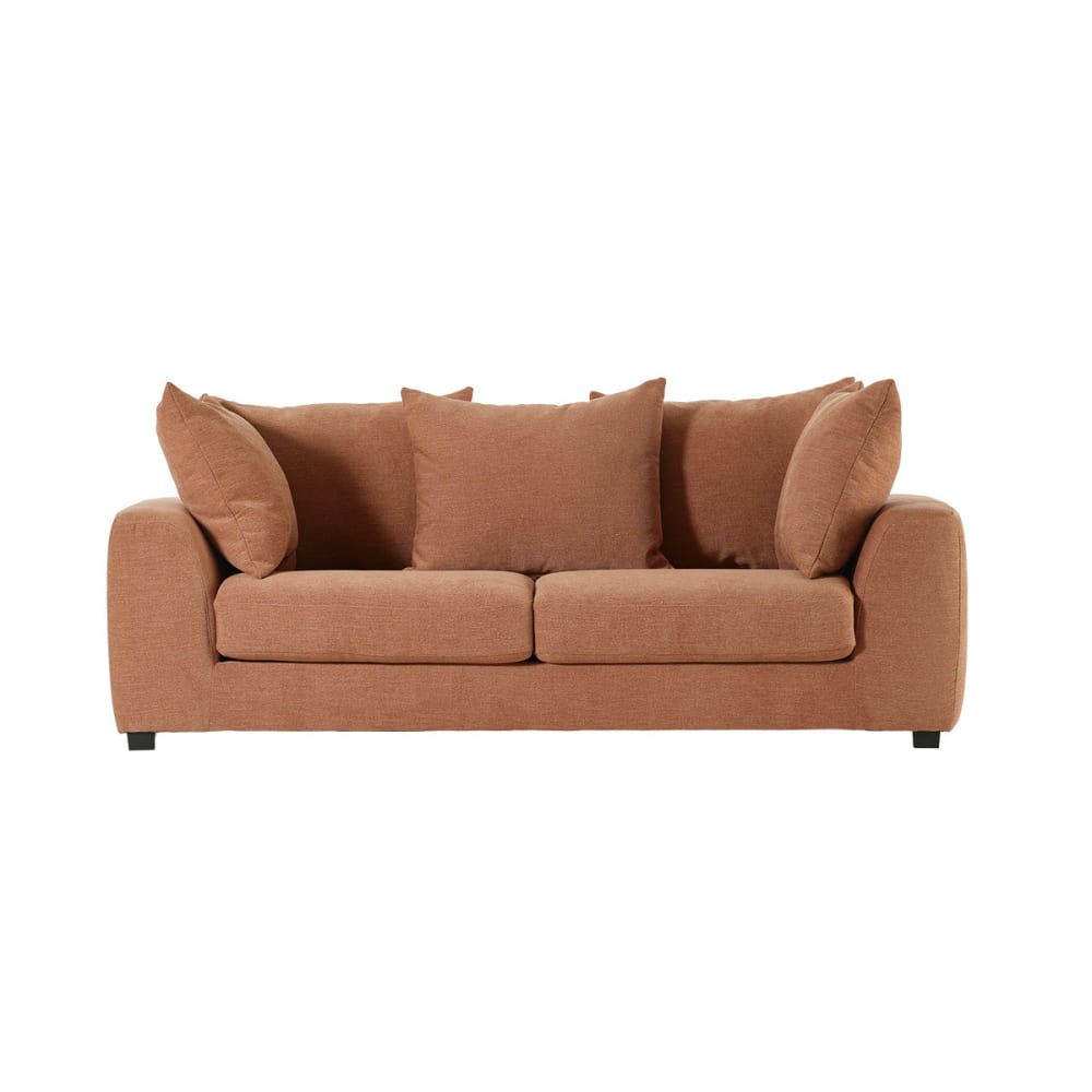 3-Sitzer-Schlafsofa aus Stoff in Leinenoptik in Terrakotta -