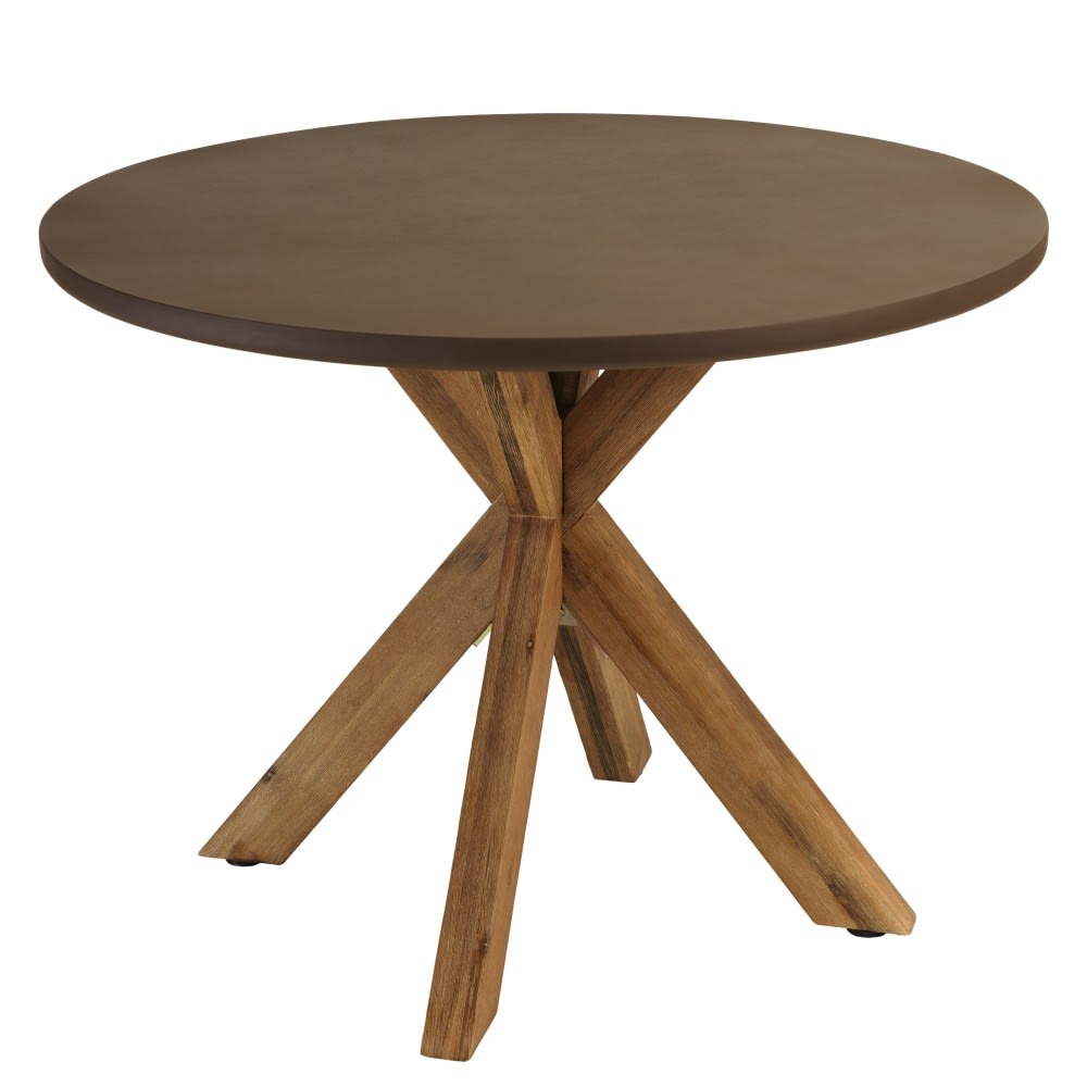 Table à manger ronde effet béton marron pied acacia D100cm