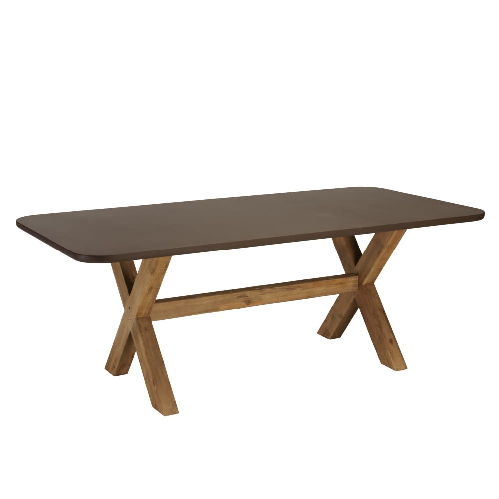 Table à manger effet béton marron pied en acacia