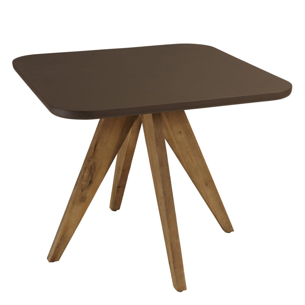 Table à manger carrée effet béton marron pieds acacia