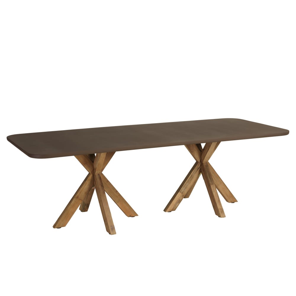 Table à manger effet béton marron pieds acacia