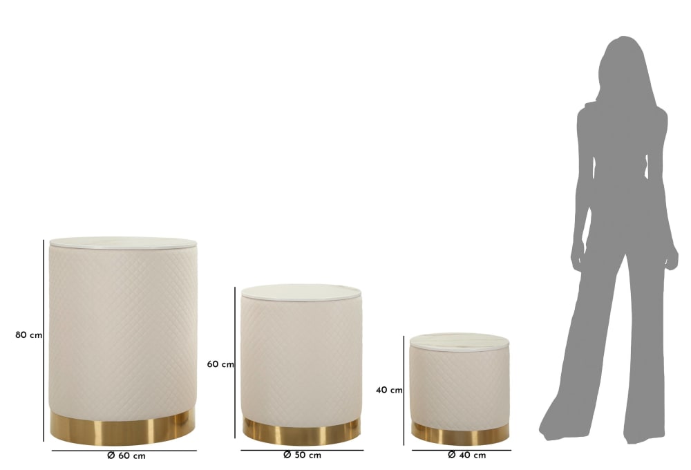 Vitrines en similicuir avec détails en métal doré