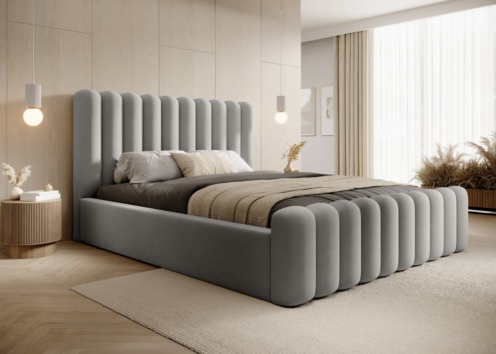 Lit tapissier en velours 120x200 cm, gris clair