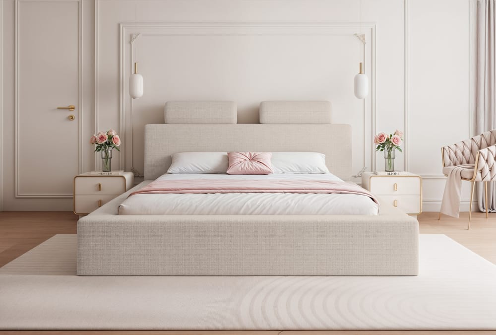 Lit rembourré en chenille 120x200 cm, Beige
