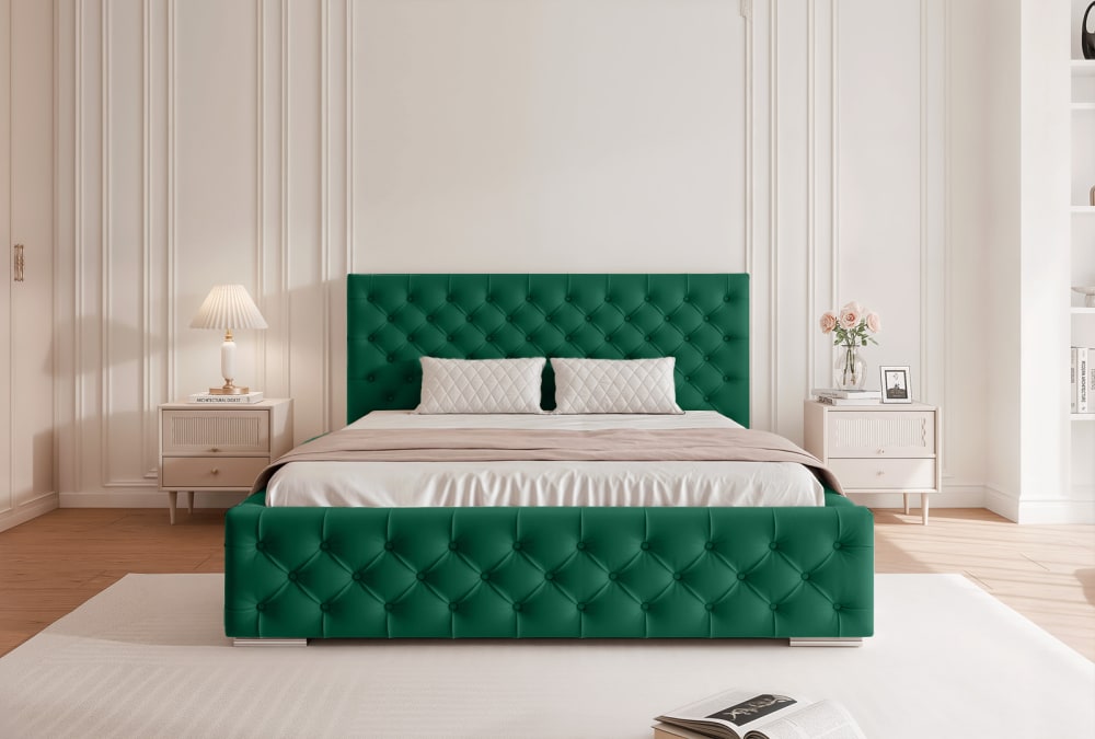 Lit en velours 200x200 cm, Vert