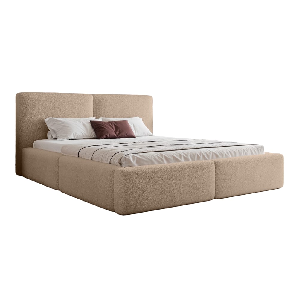 Lit rembourré en tissu bouclé 160x200 cm, Beige