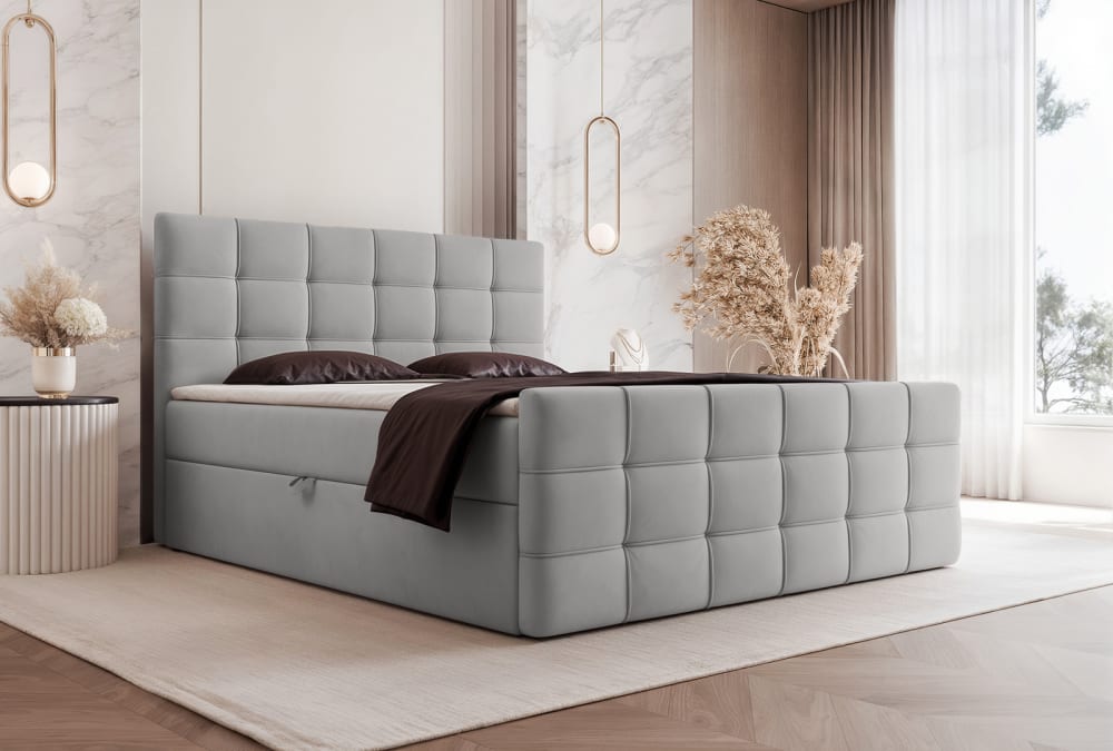 Lit boxspring en velours 180x200 cm, Gris