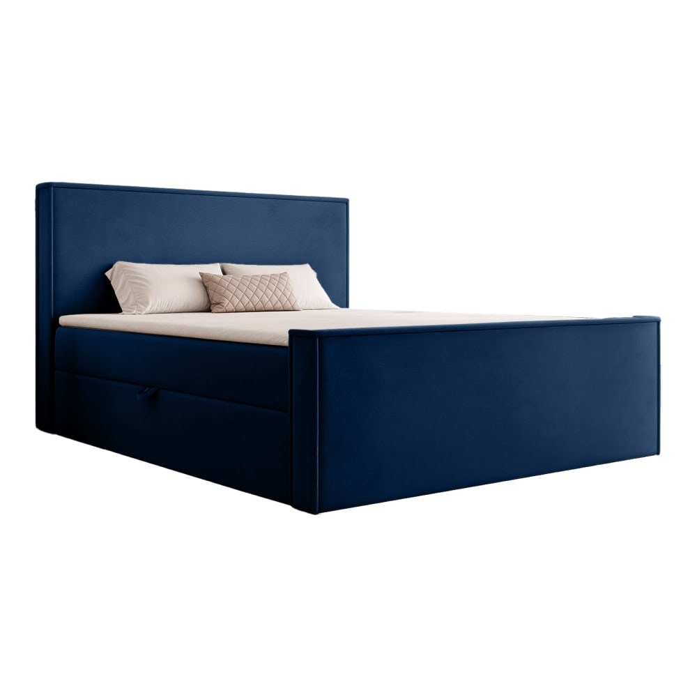 Lit boxspring en velours - bleu 200x200